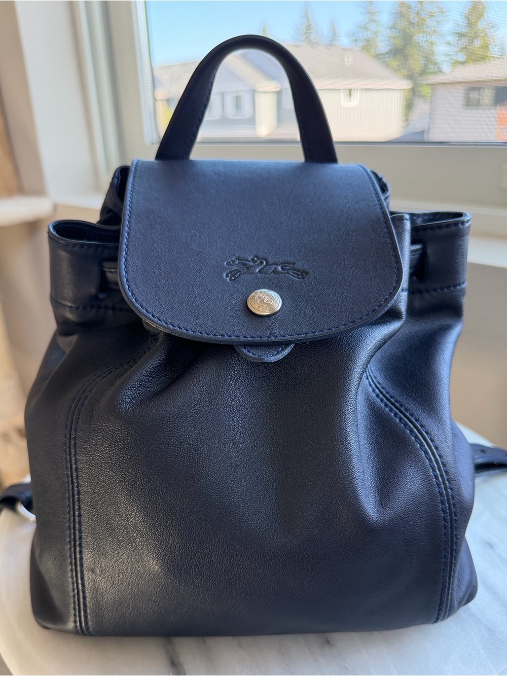 Longchamp Le Pliage Cuir Backpack - Navy